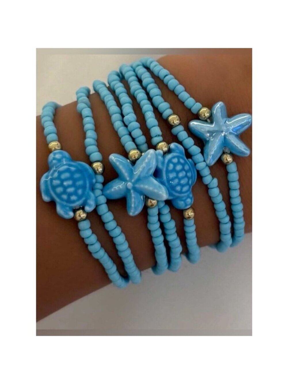 Blue Beaded Sea Charm Bracelet Set A1914